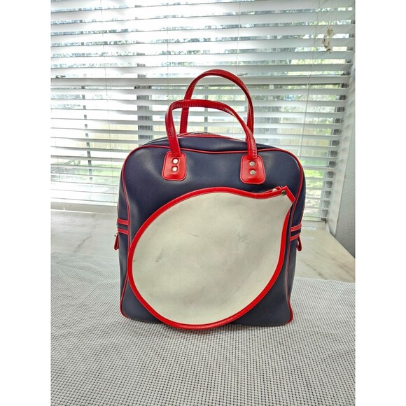 Retro-Inspired Faux-Leather Travel Racquet Bag, Navy Blue, Stylish Unisex Design - Picture 1 of 11